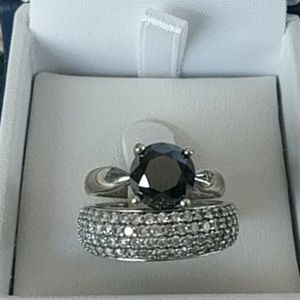 3 CT black diamond engagement ring and 1 CT band